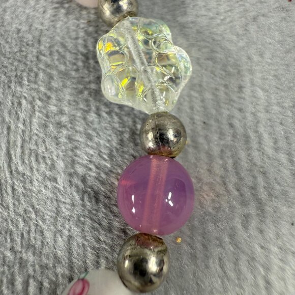 Vintage Glass Bead Bracelet With Toggle Closure & Pink White Silver Accents - Picture 12 of 16